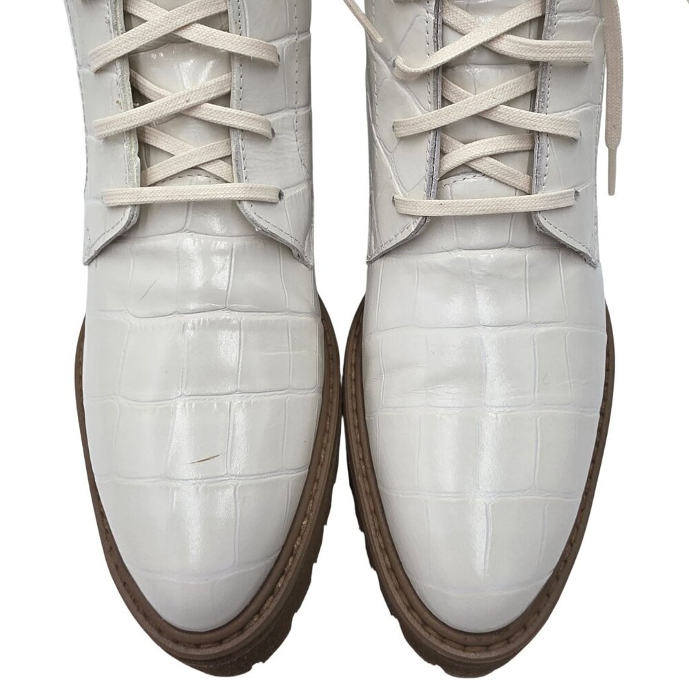 NEW Freda Salvador Emi Combat Boots Womens 5M Creme Leather Croc Embossed Shoes - Picture 10 of 16